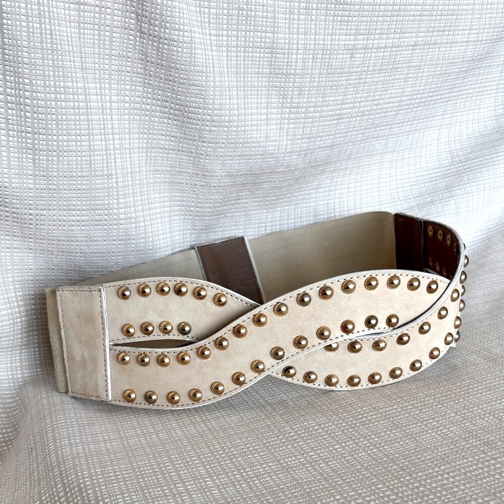 Vintage Wide Statement Suede Leather Corset Belt Gold Studs Boho Maximalist